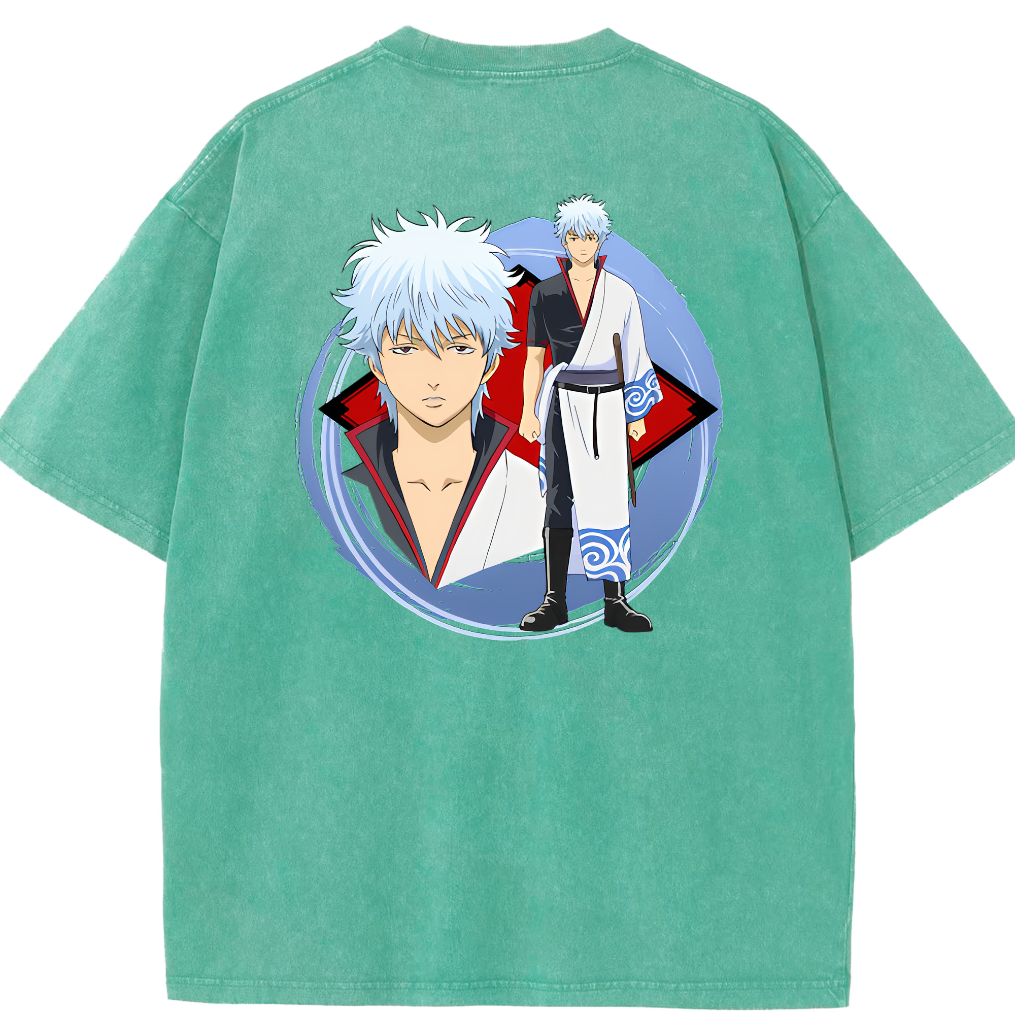 （画像用） ぎんたま 坂田銀時（さかたぎんとき） 神楽 志村新八（しむら しんぱち） GINTAMA Sakata Gintoki Kagura Shimura Shinpachi 綿100% ヴィンテージ風 半袖Tシャツ（背面プリント）